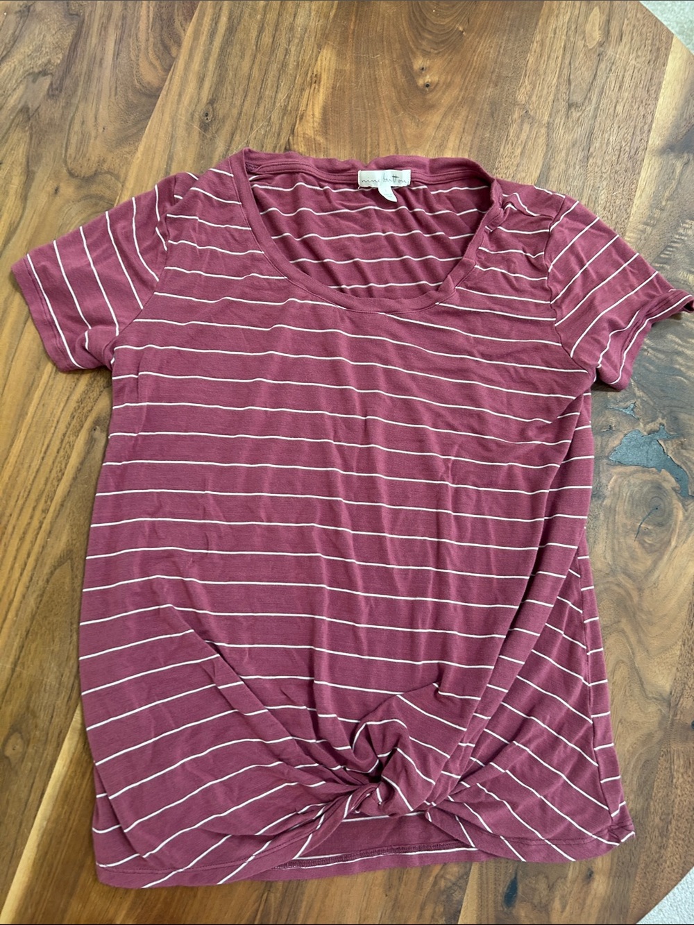 nine britton Striped Knot-Front Short Sleeve Tee